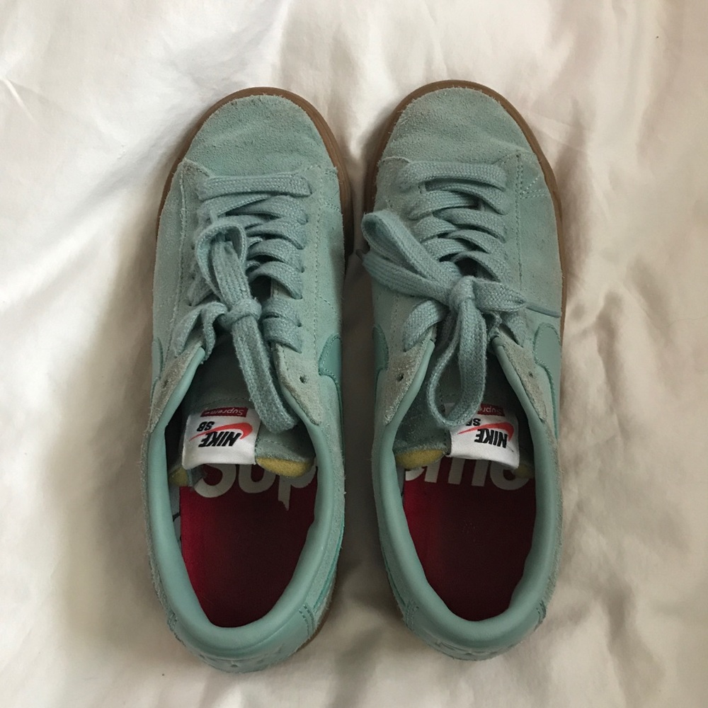Supreme Mint Green Suede Sneakers with Gum Sole